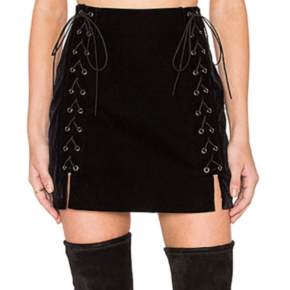 Black velvet lace up skirt